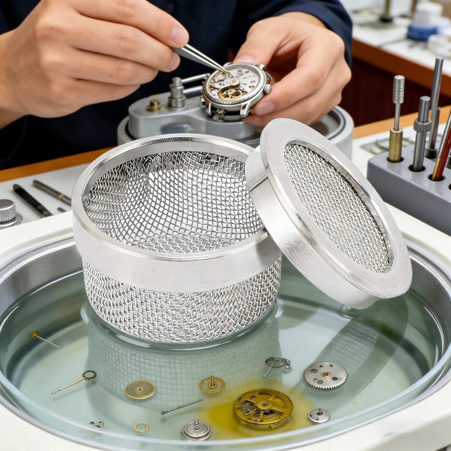 Watch Parts Cleaning Basket - Stainless Steel Mesh Holder for Watch Repair, Jewelry & Small Components