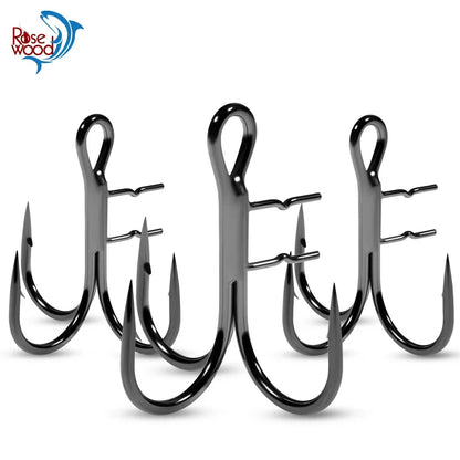 Rosewood Treble Fishing Hook with Holder - Extra Sharp Barbed Triple Hooks for Soft Swimbaits & Rubber Baits