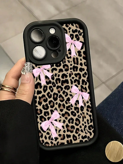 Leopard Print Bow iPhone Case - Waterproof Shockproof Anti-Scratch Cover for iPhone 11-17 Pro Max, Plus & Air Series