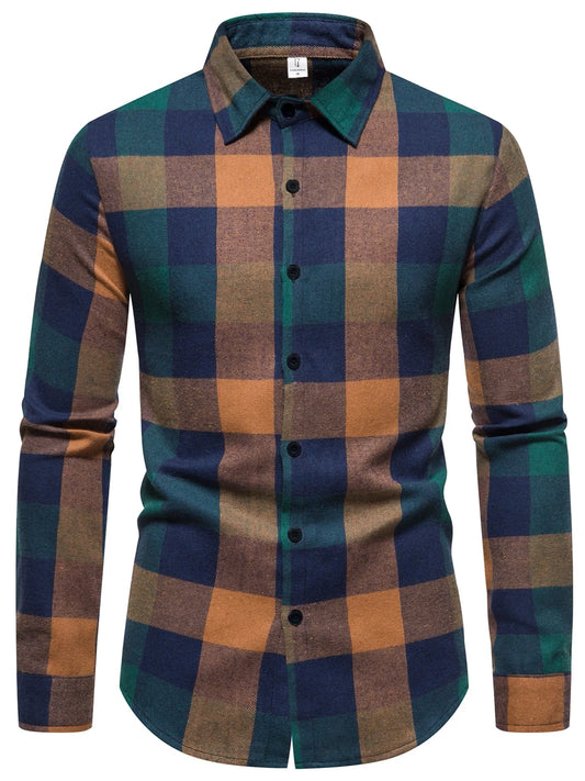 Vintage Plaid Flannel Shirt - Men’s Long Sleeve Casual Loose Top for Spring & Fall Wear