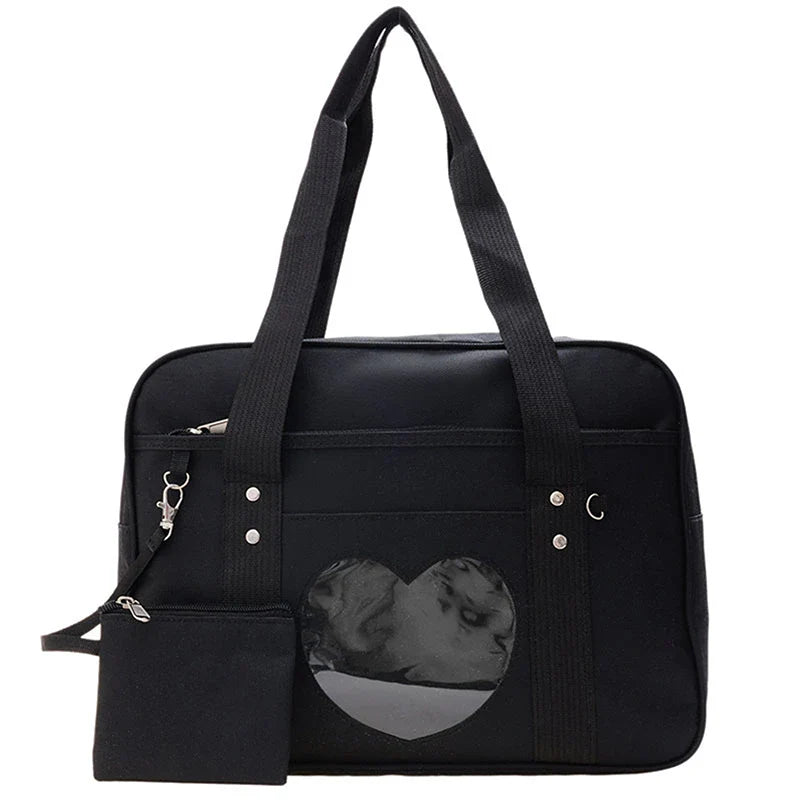 Japanese Lolita Heart JK School Bag | Fashion PU Oxford Handbag for Women, Students & Cosplay Anime Shoulder Bag