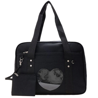 Japanese Lolita Heart JK School Bag | Fashion PU Oxford Handbag for Women, Students & Cosplay Anime Shoulder Bag
