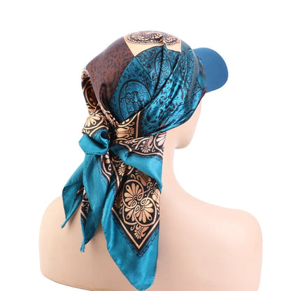 Women’s Printed Satin Sun Hat - Soft Breathable Headscarf Cap with Brim for Summer Fashion & Outdoor Wear