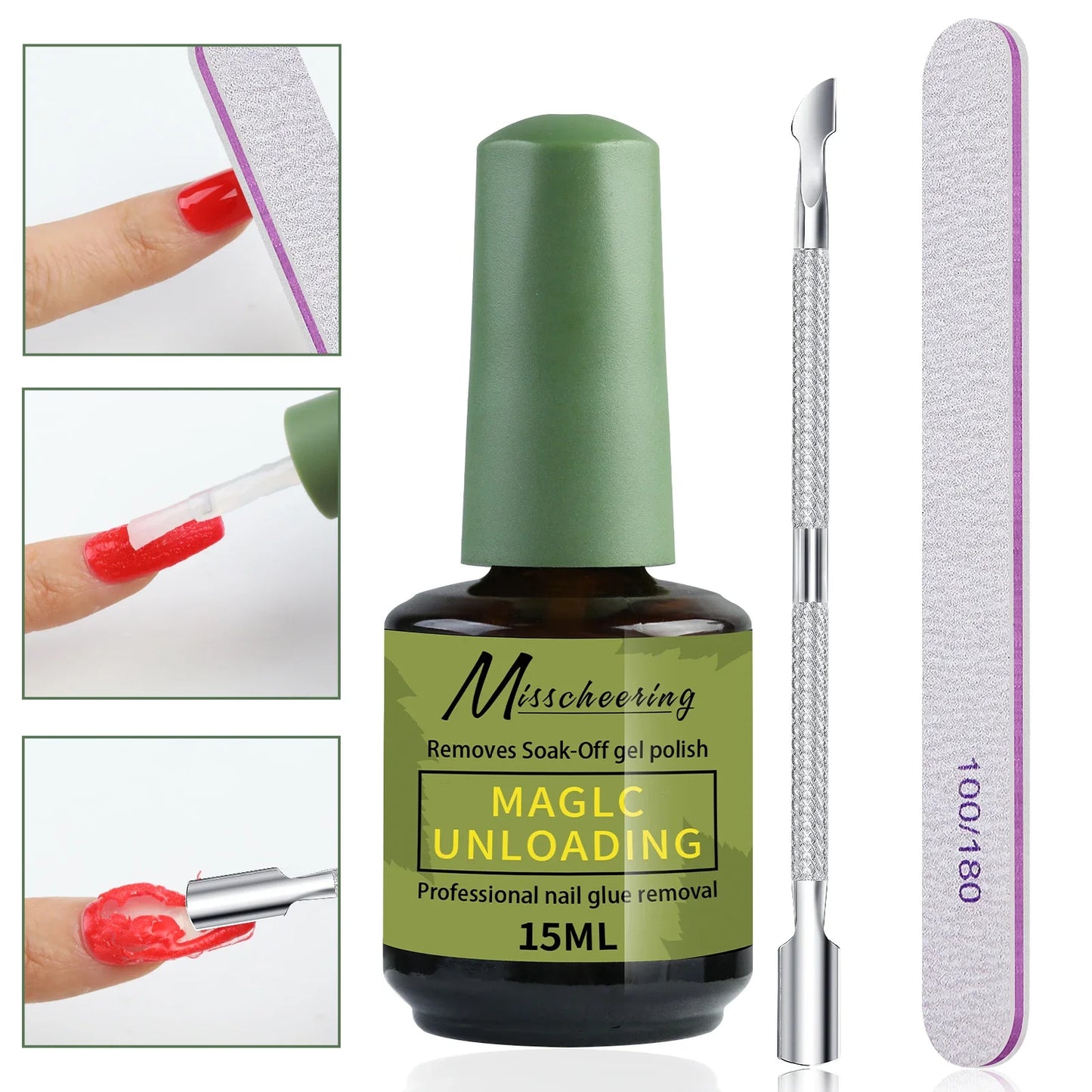 Misscheering 15ml Magic Nail Gel Remover - Fast UV Soak Off Polish Cleaner for Semi-Permanent Manicure