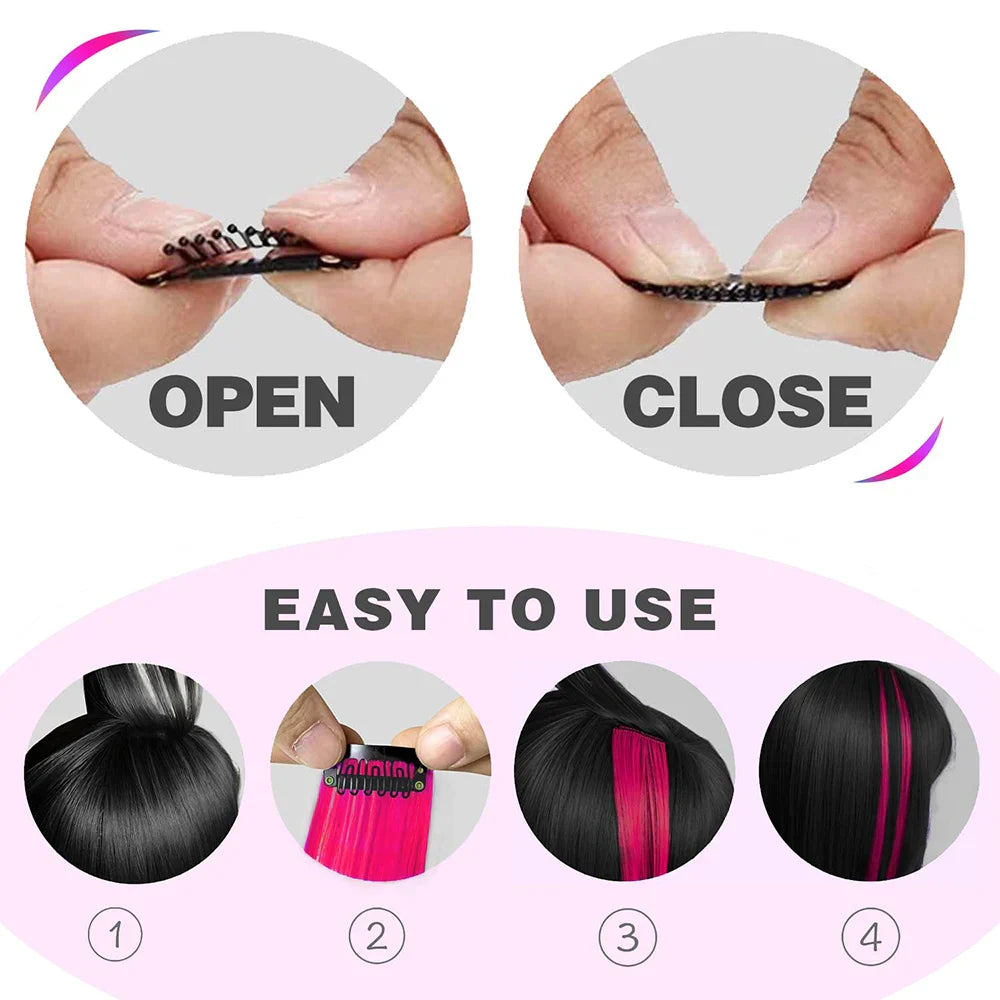 22-Inch Colored Clip-In Hair Extensions – 6pcs Straight Synthetic Party Highlight Hairpieces