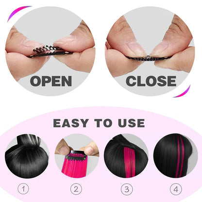 22-Inch Colored Clip-In Hair Extensions – 6pcs Straight Synthetic Party Highlight Hairpieces