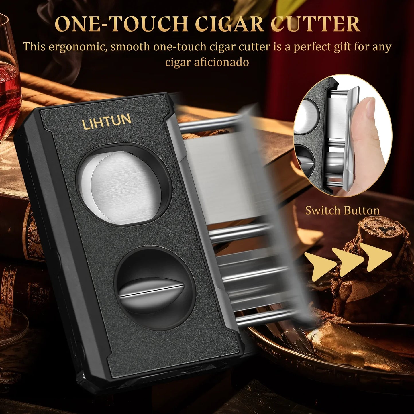 4-in-1 Cigar Cutter Guillotine – Straight Cut, V Cutter, Punch & Draw Enhancer, Stainless Steel Cigar Clippers