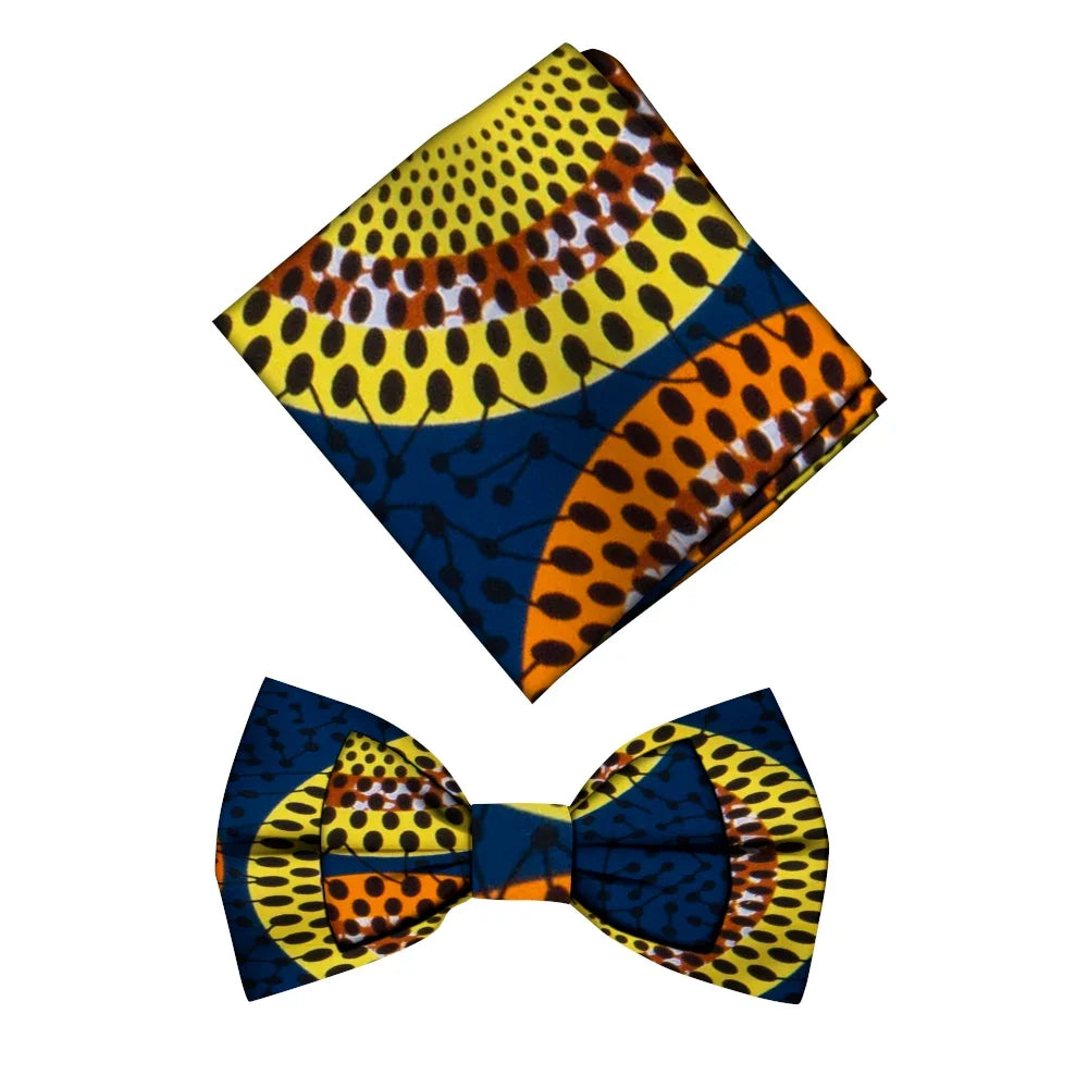 African Print Bow Tie & Kerchief Set - Bohemian Cotton Accessories for Men, Stylish Gift SP077