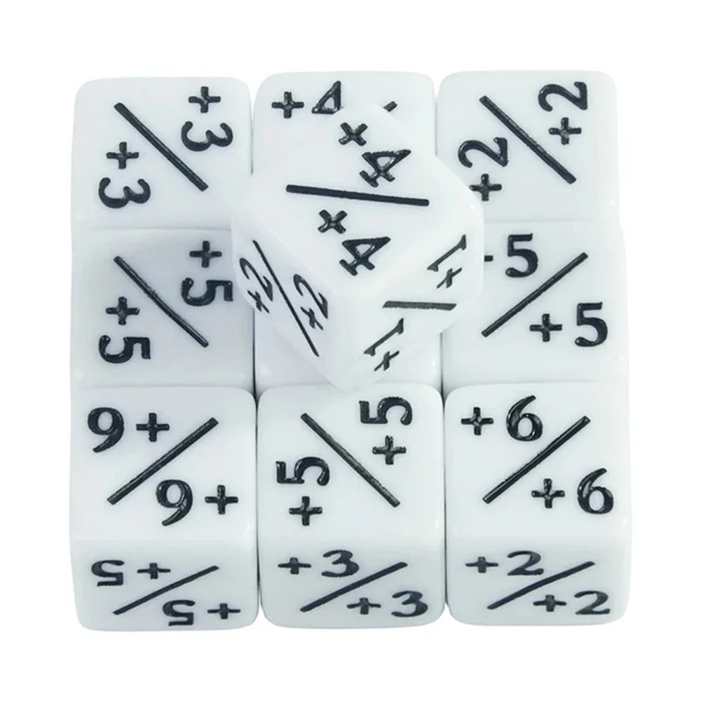 10pcs Six Sided Dice Set - D6 Counters +1/+1 & -1/-1 for Math Learning, Kids Arithmetic Toys and Card Game Accessories