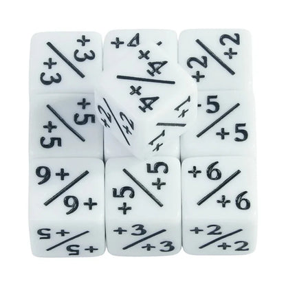 10pcs Six Sided Dice Set - D6 Counters +1/+1 & -1/-1 for Math Learning, Kids Arithmetic Toys and Card Game Accessories