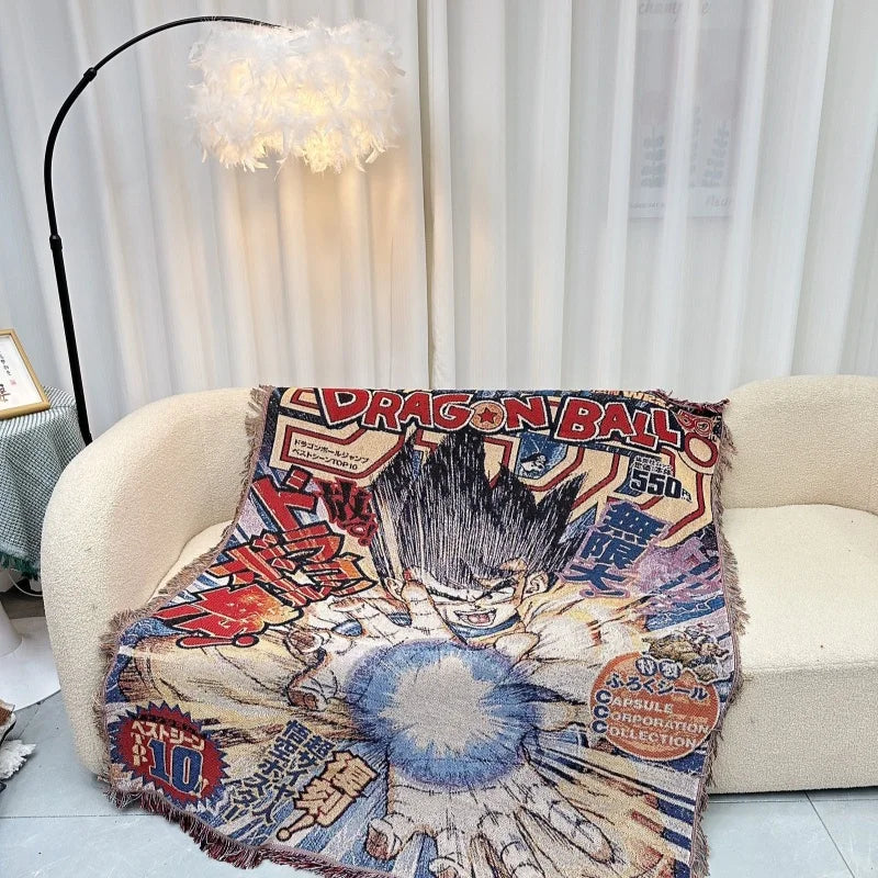 Anime Dragon Ball & One Piece Cotton Blanket – Casual Decorative Throw for Bed, Sofa, and Home Decor