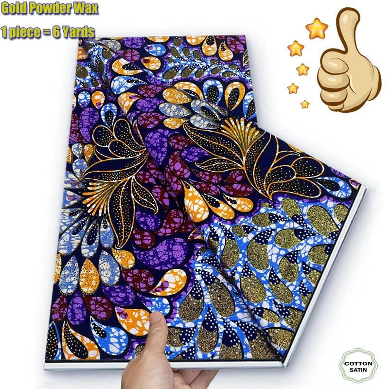 Soft Glitter Golden Wax Fabric - 100% Cotton Ankara Flash Gold Print Batik African Fabric for Nigerian Fashion Sewing & Crafting