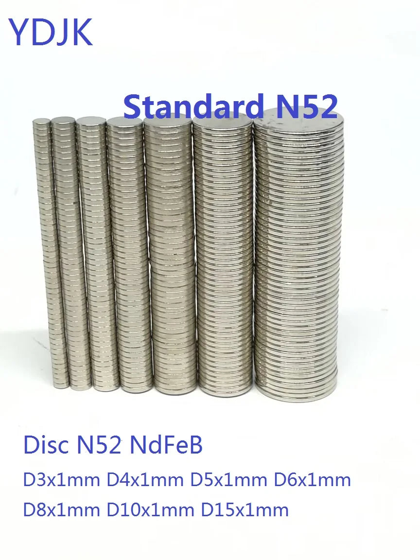 10-50PCS Disc N52 NdFeB Magnets – Strong Thin Permanent Magnets (3x1, 4x1, 5x1, 6x1, 8x1, 10x1, 15x1 Sizes)