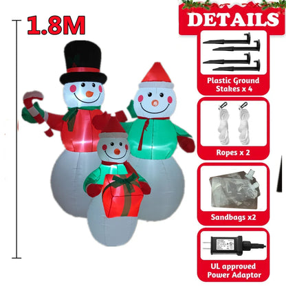 Inflatable Christmas Decorations – Tree, Snowman, Santa, Bear & Gingerbread Man with Built-in LED for Outdoor Garden & Party Decor