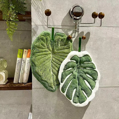 Leaf Hand Towel - Soft Absorbent Kitchen and Bathroom Hanging Towel for Home Use
