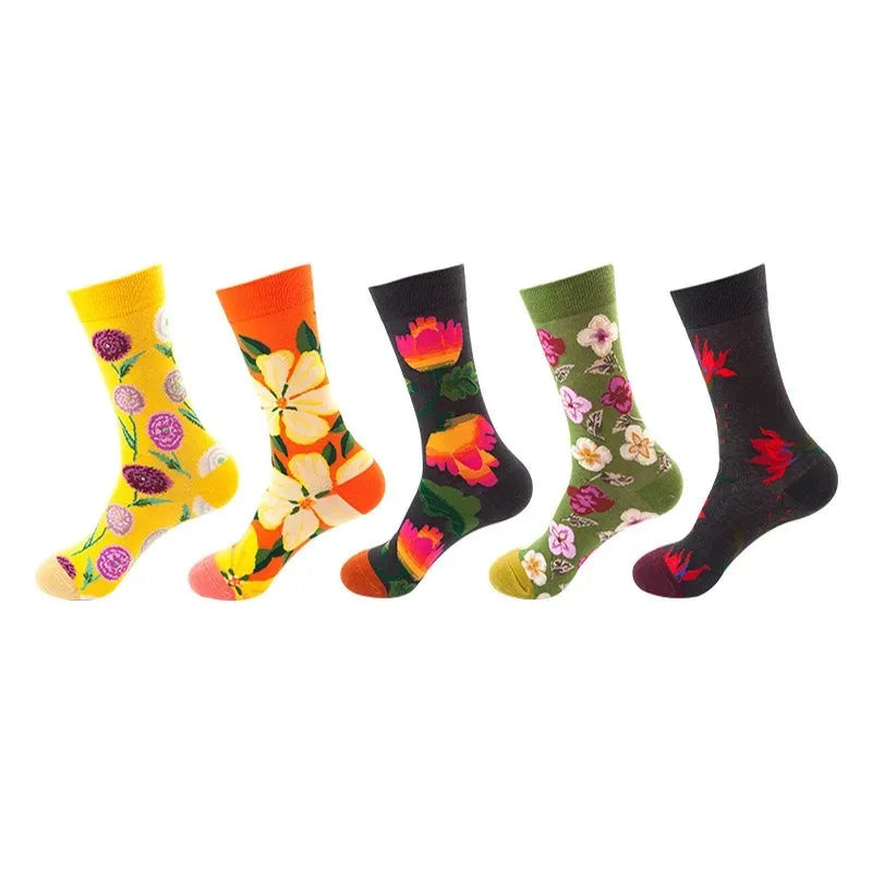 5-Pair Funny Printed Sports Socks - Harajuku Hip Hop Casual Fashion Socks for Men & Women