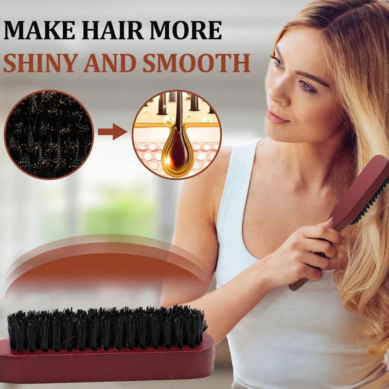 Premium Bristle Hairbrush Set - 2pcs Wooden Handle Scalp Massage Brush For Frizz Control All Hair Types