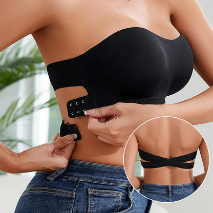 Women’s Strapless Push-Up Bra – Removable Padded Seamless Ice Silk Top, Invisible Anti-Slip Off-Shoulder Bra