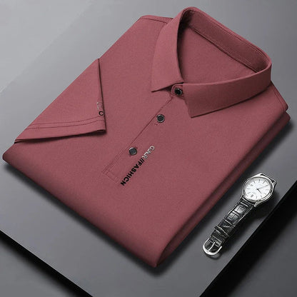 Men's Short Sleeve Polo Shirt - Breathable Solid Color Casual Business Style Top