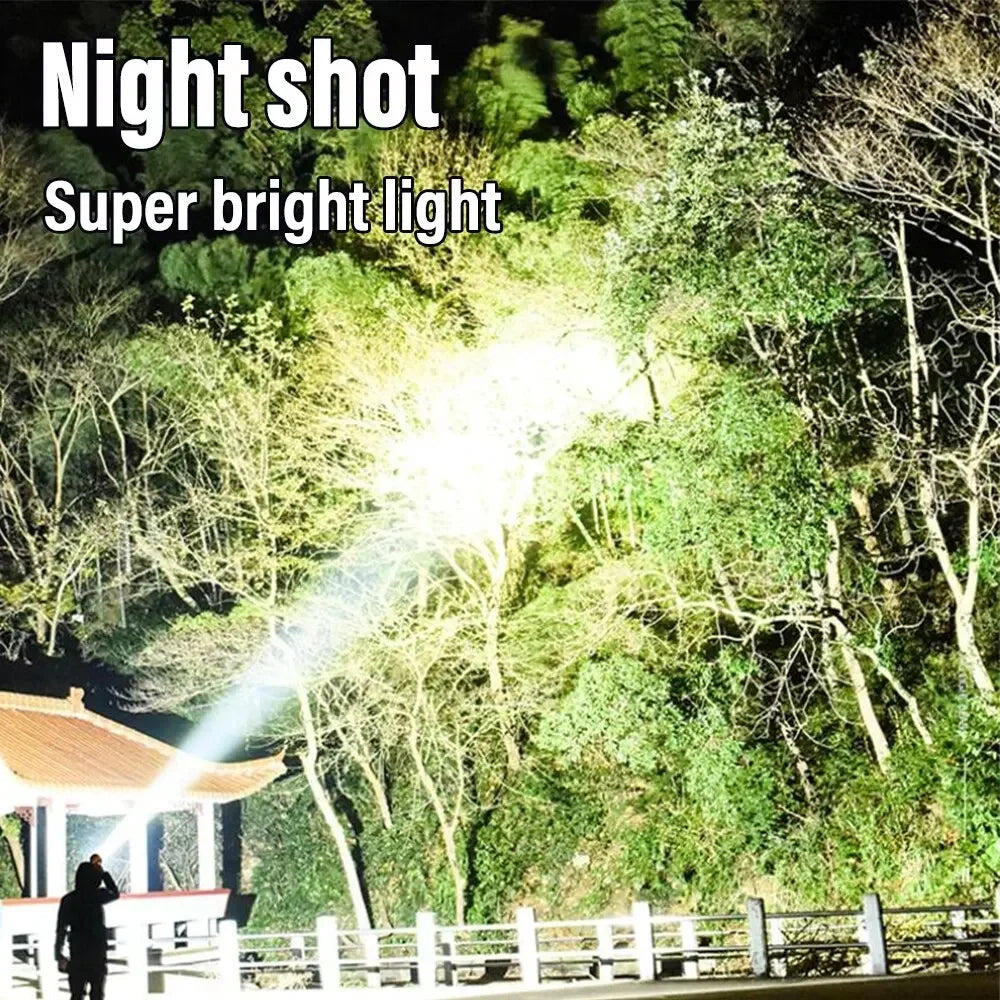 Powerful LED Flashlight - USB & Solar Rechargeable COB Camping Torch with Portable Searchlight Power Bank