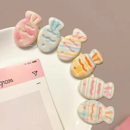 6PCS Cute Candy Color Fish Hair Clips - Soft Cartoon Side Hairpins with Fresh Stripe Design for Girls & Women