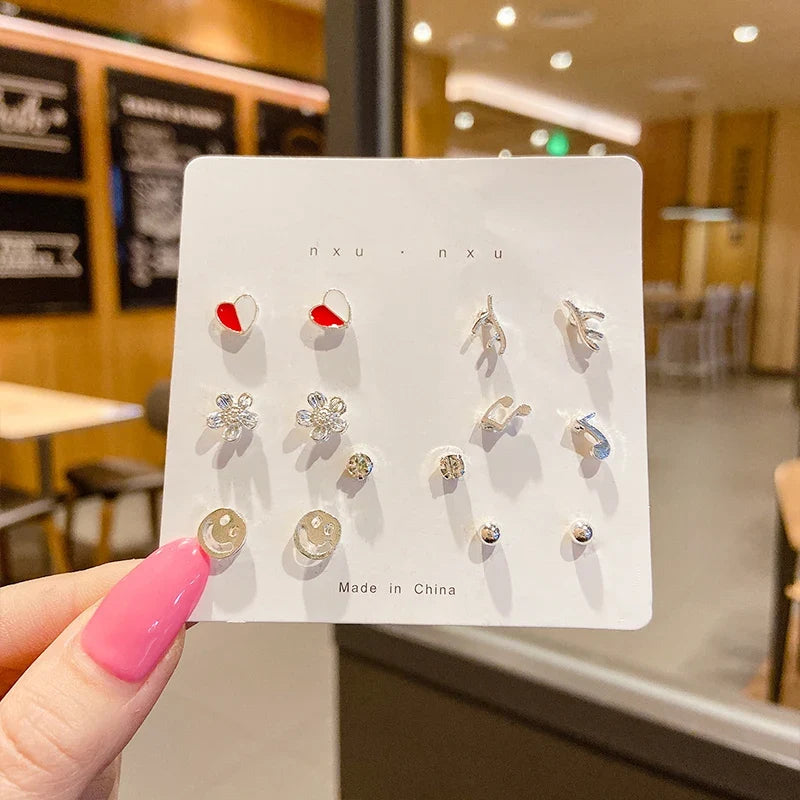 S925 Silver Stud Earrings Set - Simple Cute Mini Earrings for Women Girls Exquisite Jewelry Gift Wholesale
