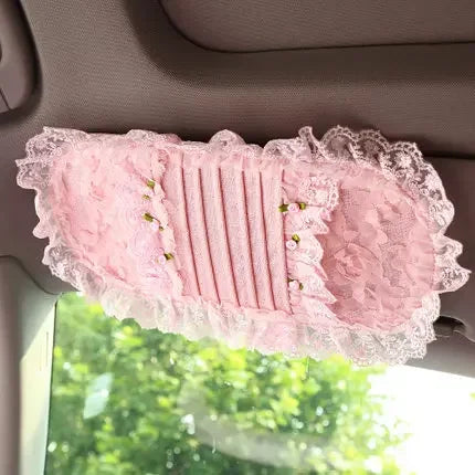 Pink Car Interior Accessories Set - Lace Steering Wheel Seat Belt Gear Shift And Mirror Covers For Women