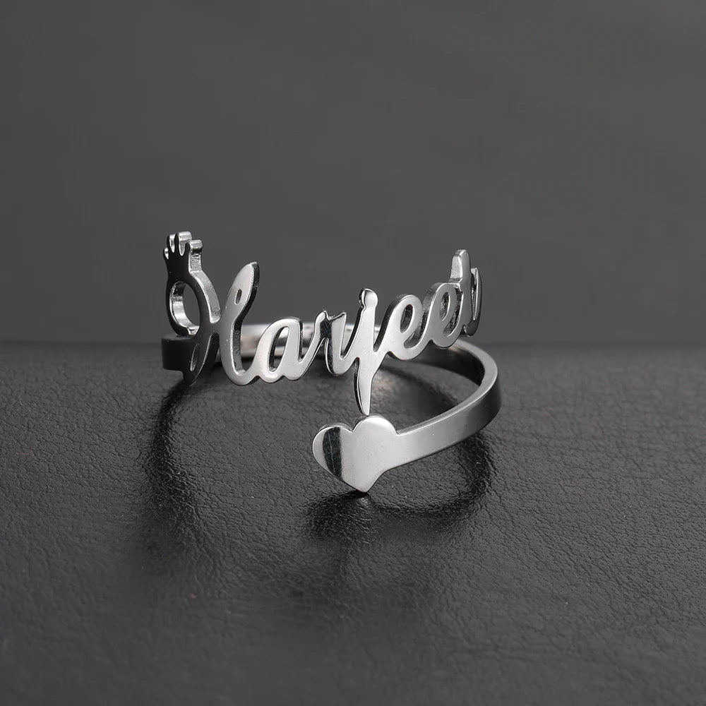 Custom Fishhook Double Name Finger Ring - Personalized Family & Couple Love Gift for Women & Men, Gold Stainless Steel Jewelry