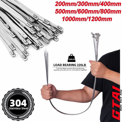 50-Piece 304 Stainless Steel Zip Ties - Heavy-Duty Self-Locking Cable Ties for Pipes, Fences & Exhaust Wrap