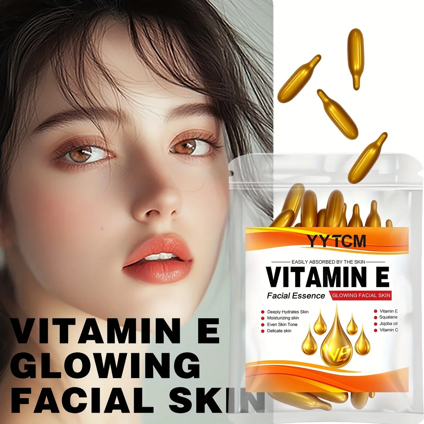 Vitamin E Moisturizing Capsule Essence - Squalane & Vitamin C Deep Hydration Skin Brightening Care