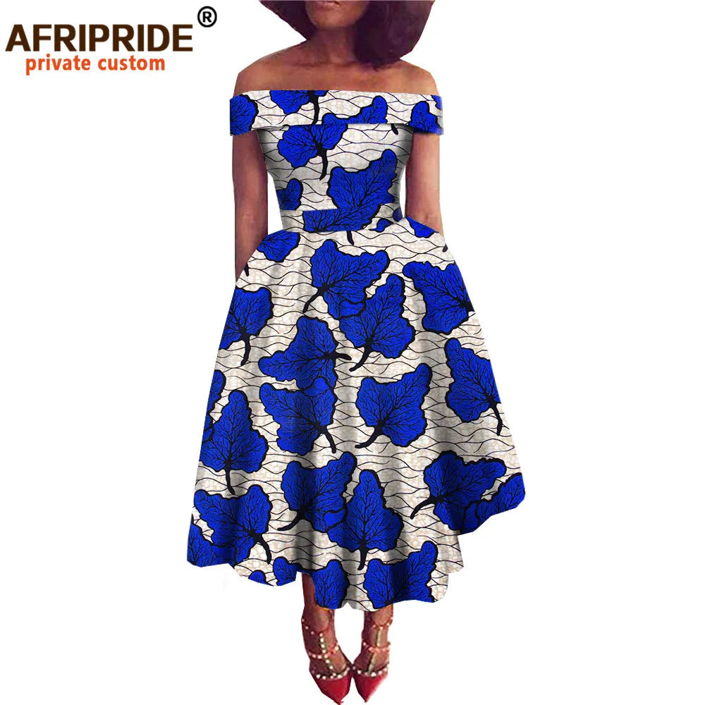 Women’s African Ankara Off-Shoulder Dress - Traditional Print Fashion Attire for Special Occasions