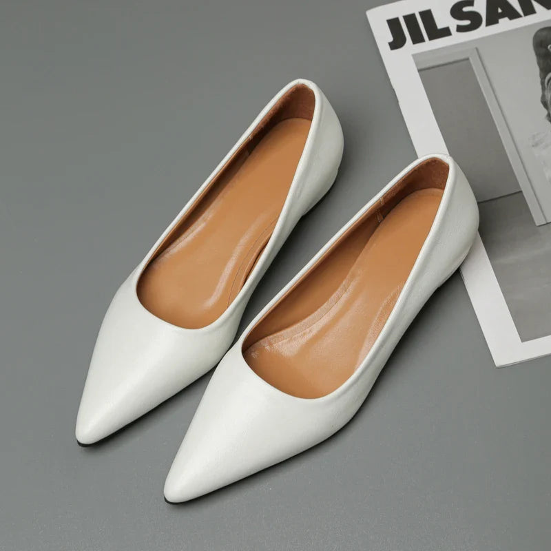 Women’s Pointed Toe Leather Heels – Shallow Mouth Square Heel Elegant Dress Shoes, Zapatos Mujer