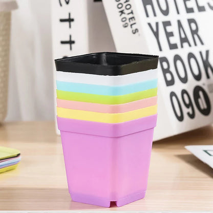 10PCS Mini Gardening Pots Set - Small Square Plastic Pots in Seven Colors, Perfect for Succulents and Seedlings - TMZ Seedling Tray Collection