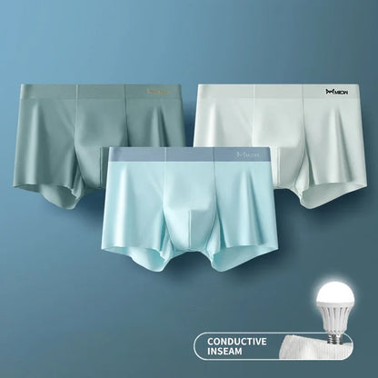 MiiOW 3-Piece Ice Silk Men's Boxer Briefs - Seamless Anti-Static Metal Fiber Comfort Underwear