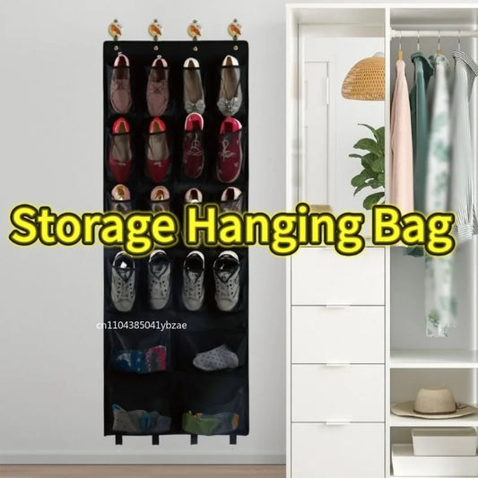 Over The Door Shoe Organizer - 12/24 Pocket Large Mesh Hanging Shoe Rack with Hooks for Bedroom Storage