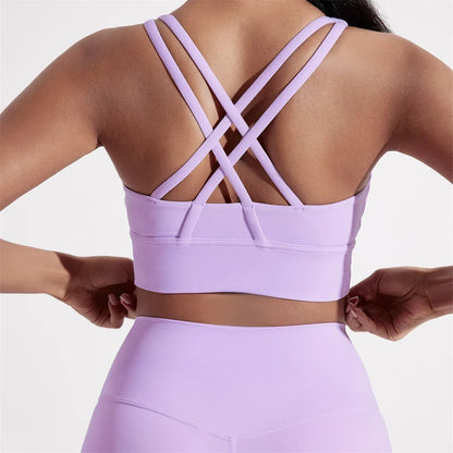 Women’s Cross Back Sports Bra - High Support Fitness Yoga Training Top with Removable Chest Pads