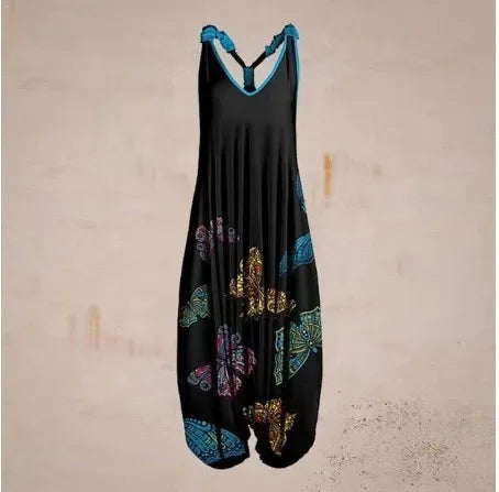Bohemian Wide Leg Jumpsuit - Vintage Mandala Paisley Print Loose Fit Backless Women Harem Romper