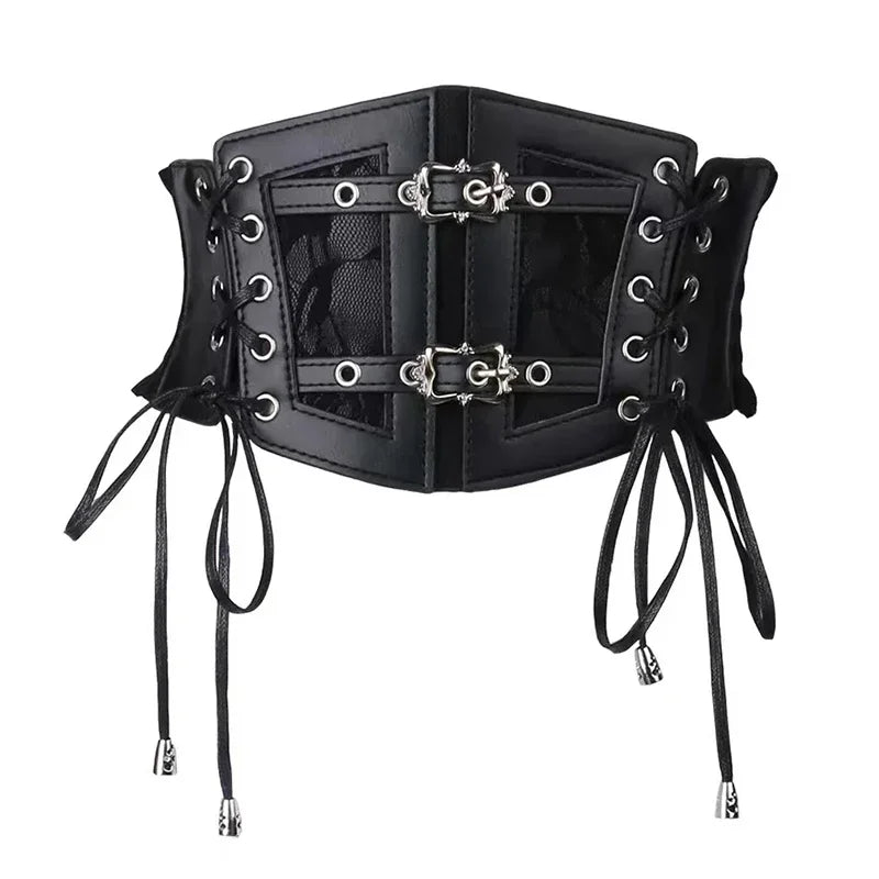 Retro Gothic Corset Belt - Elastic Lace Pin Buckle Waist Belt for Women's Dresses & Shirts