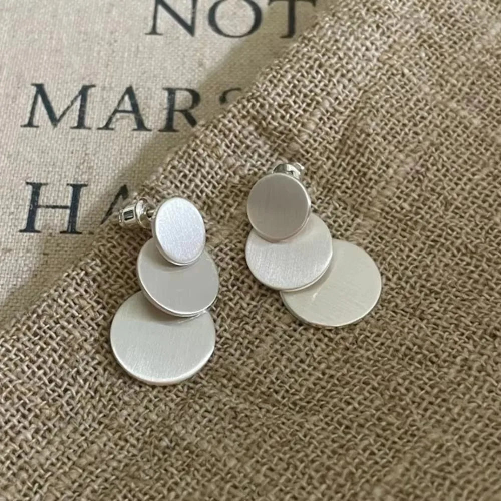 PANJBJ925 Sterling Silver Hoop Earrings - Frosted Geometric Design Fashion Jewelry Gift for Women