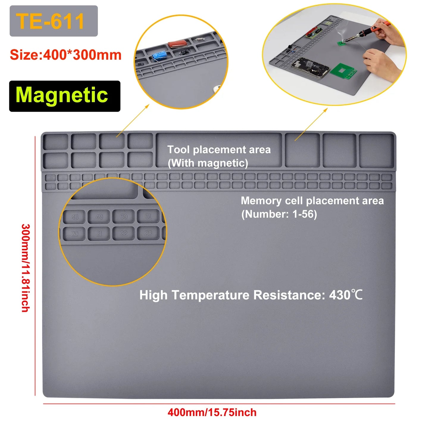 Toolour High-Temperature Silicone Welding Pad – Non-Slip Durable Mat up to 500℃, Multi-Size for Welding Work