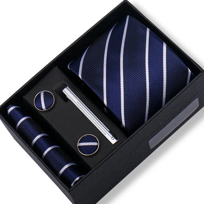 Men’s Green Business Tie Set - Premium Necktie with Hanky, Cufflinks & Tie Clip Gift Box for Wedding Formal Wear