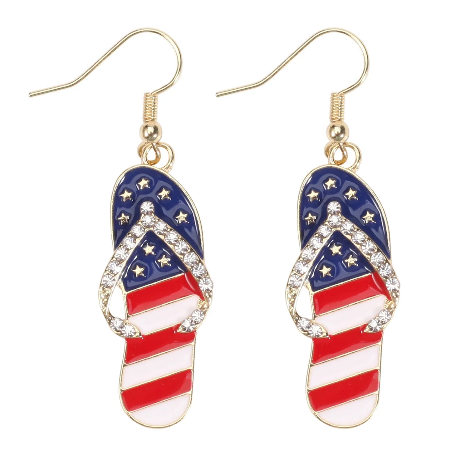 USA Flag Heart Star Cross Earrings - Patriotic Independence Day Dangle Jewelry for Women