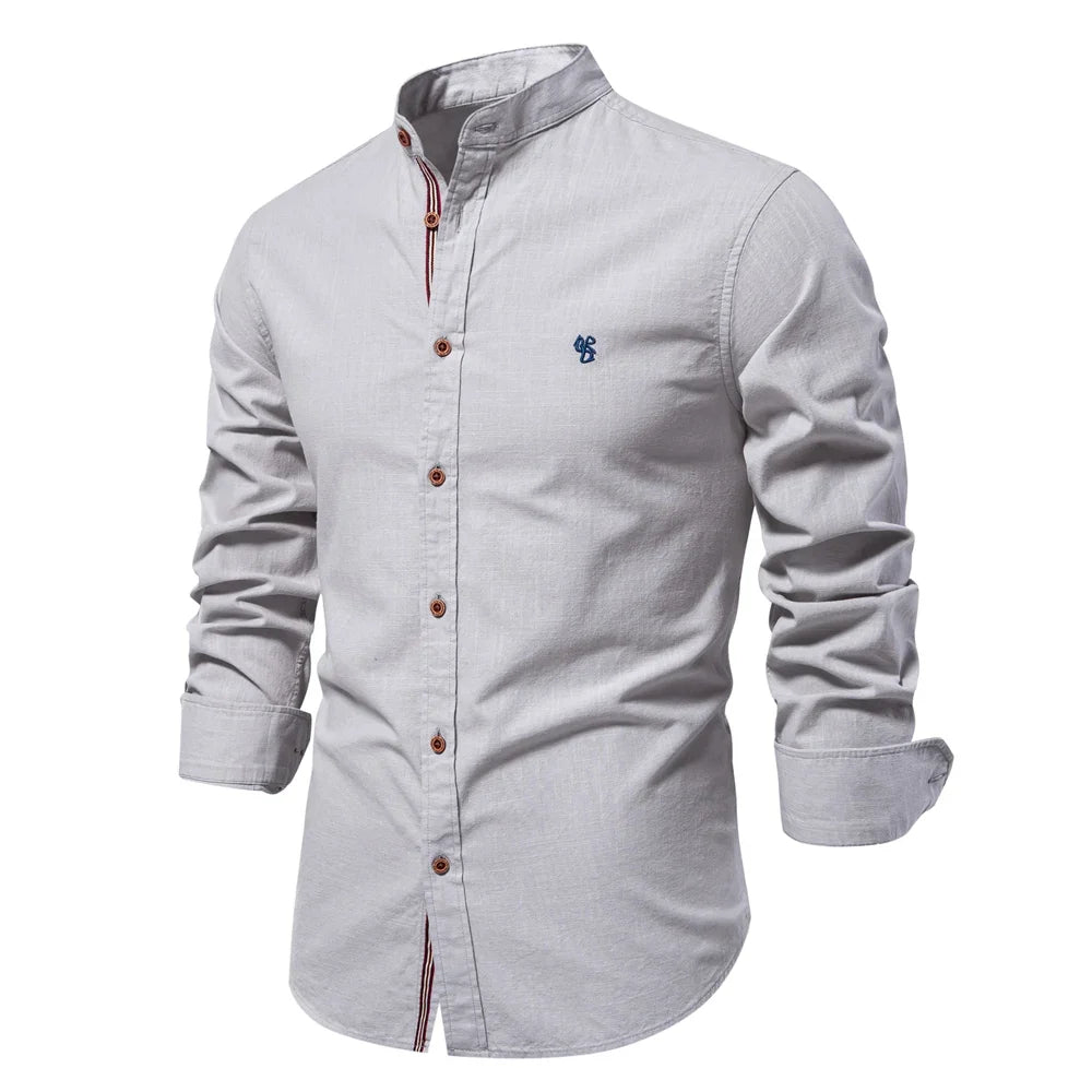 AIOPESON Men's 100% Cotton Shirt - Solid Color Long Sleeve Casual Shirt for Spring