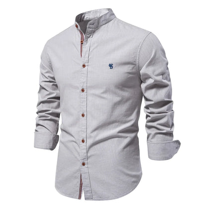 AIOPESON Men's 100% Cotton Shirt - Solid Color Long Sleeve Casual Shirt for Spring