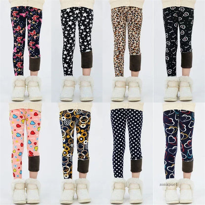 Girls Warm Velvet Leggings Pants (4–13Y) – Autumn Winter Thickened Star Print Kids Stretch Trousers Baby Girl Thermal Skinny Pants