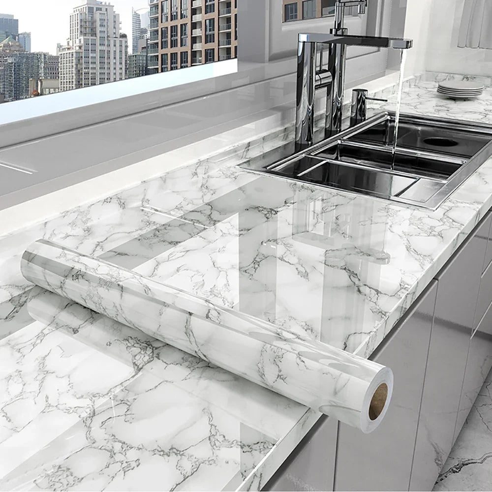 40cm PVC Marble Wall Sticker - Waterproof Oil-Resistant Self-Adhesive Kitchen Decor
