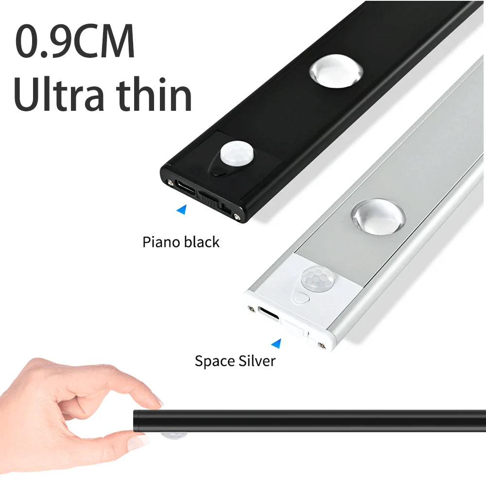PZSUNLY USB Rechargeable Motion Sensor LED Cabinet Light - Kitchen Wardrobe Lighting in Various Sizes: 20cm/30cm/40cm/60cm/80cm