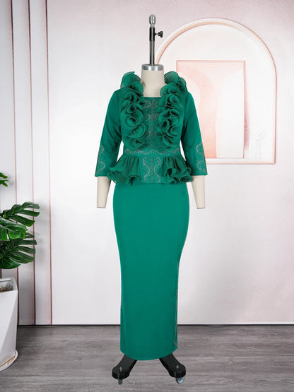 Elegant African Plus Size Ruffle Dress - Long Dashiki Ankara Evening Party Outfit