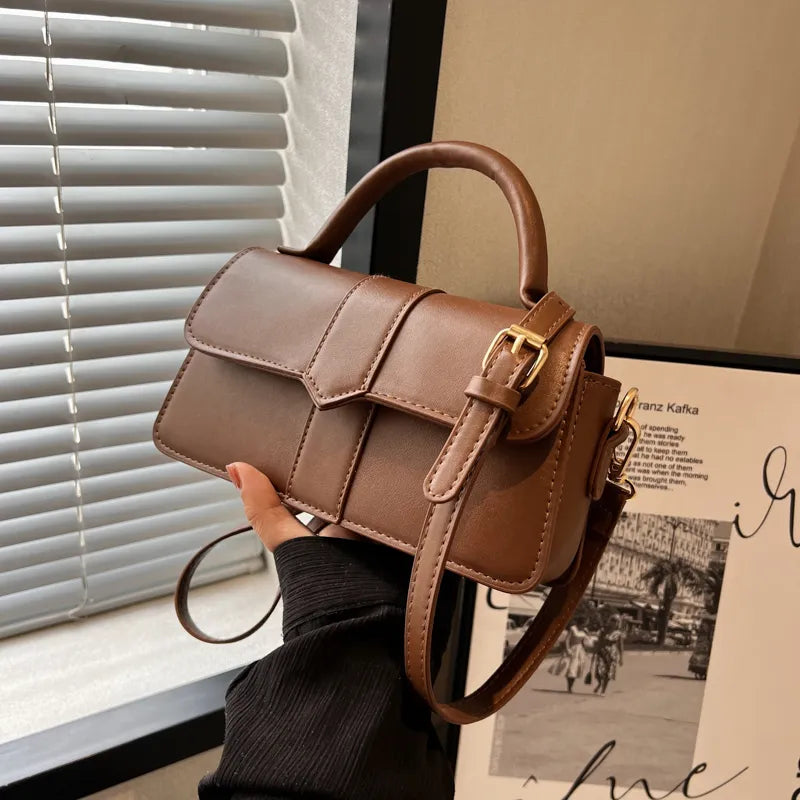 Women's Pu Leather Shoulder Handbag: Fashion Vintage Crossbody Square Satchel - Underarm Bag (Black)