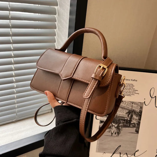 Women's Pu Leather Shoulder Handbag: Fashion Vintage Crossbody Square Satchel - Underarm Bag (Black)